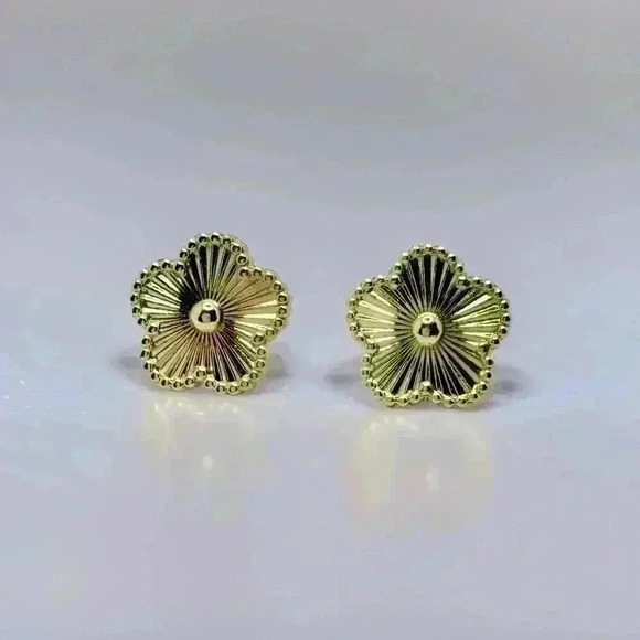Golden Flower Stud Earrings - Picture 2 of 5